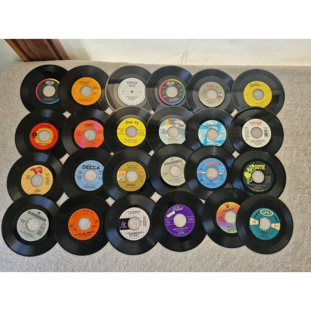 Vintage 45 RPM Vinyl Records Lot Country Oldies George Jones Carpenters Bee Gees